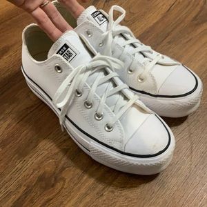 White converse all star leather platform shoes